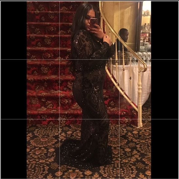 Custom Black Long Sleeve Prom Gown - Picture 2 of 3